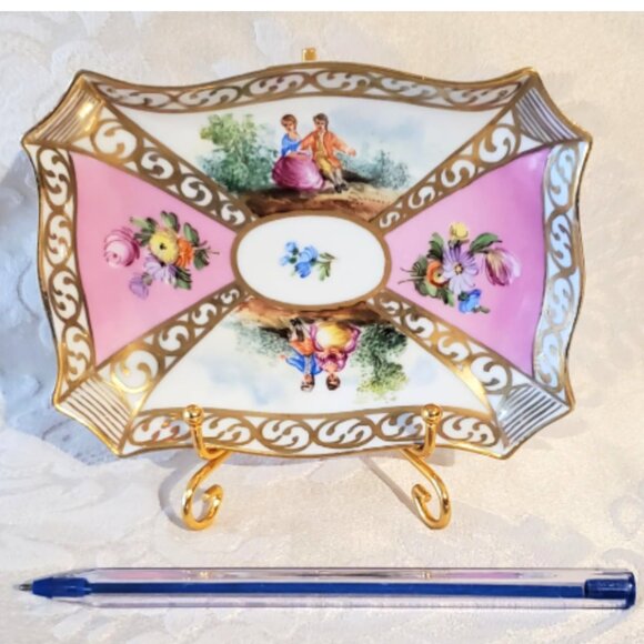 Vintage Dresden Trinket Ring Dish – Limoges Style with Gold Gilding - Picture 1 of 4